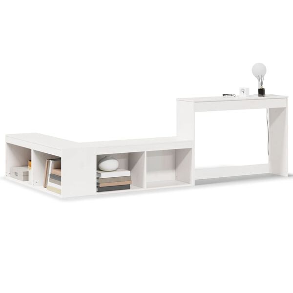 vidaXL Nattbord med skrivebord hvit 232x112x75 cm heltre furu