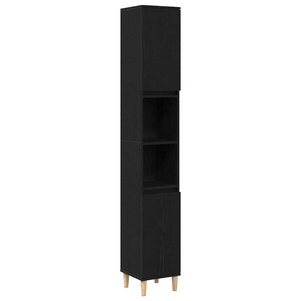 vidaXL Baderomsskap med d&oslash;r Svart Eik 30 x 30 x 190 cm Konstruert tre