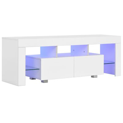 vidaXL TV-benk med LED-lys høyglans hvit 130x35x45 cm
