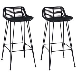 vidaXL Barstol 2 pcs Svart 44 x 46 x 91 cm Rattan og St&aring;l