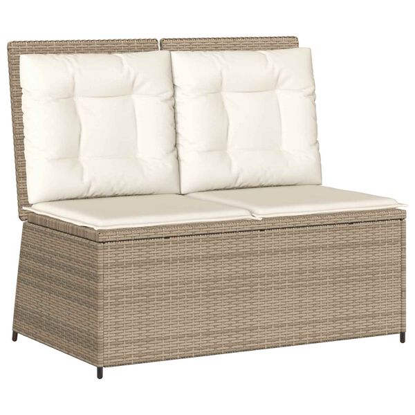 vidaXL Hagebenk med pute Beige Poly rattan