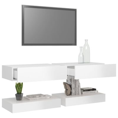 vidaXL TV-benker med LED-lys 2 stk høyglans hvit 60x35 cm