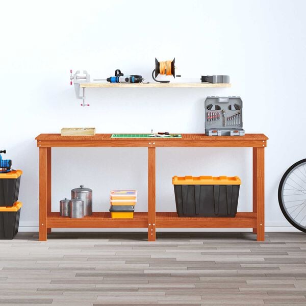 vidaXL Arbeidsbenk med hylle VoksBrun 180 x 50 x 80 cm Massiv furu