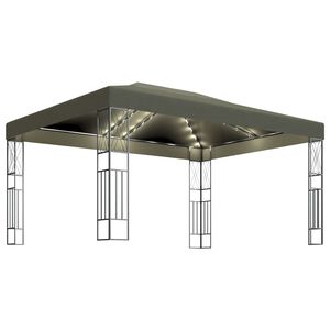 vidaXL Paviljong med LED-lysslynge 3x4 m gr&aring;brun stoff