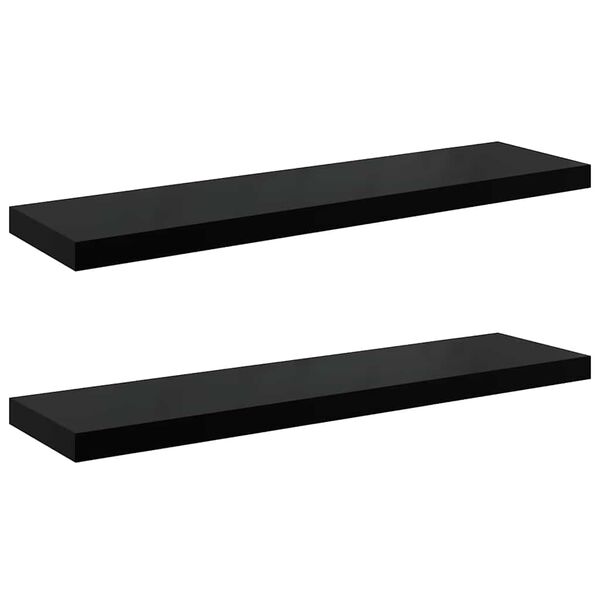 vidaXL Flytende vegghyller 2 stk h&oslash;yglans svart 90x23,5x3,8 cm MDF