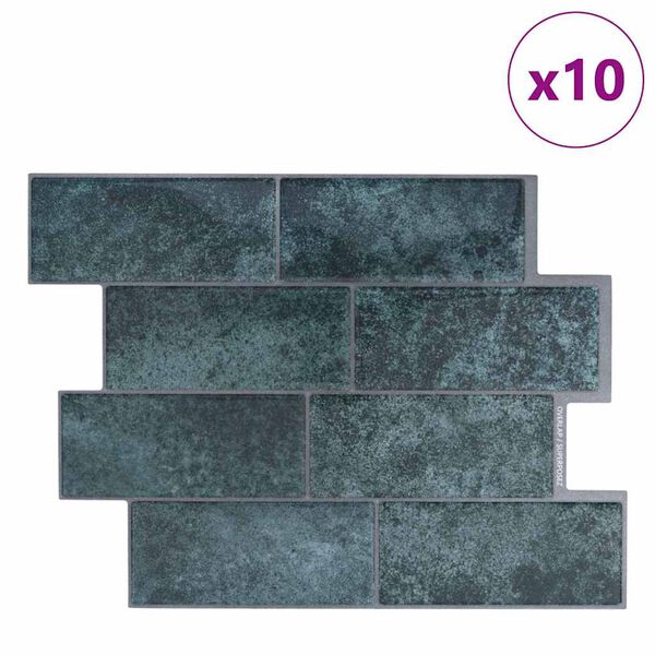 vidaXL Subway-flis 10 pcs Blågrønn 29.4 x 21.4 cm Polyuretan og PET