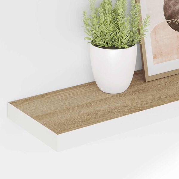 vidaXL Flytende vegghyller 2 stk eik og hvit 90x23,5x3,8 cm MDF