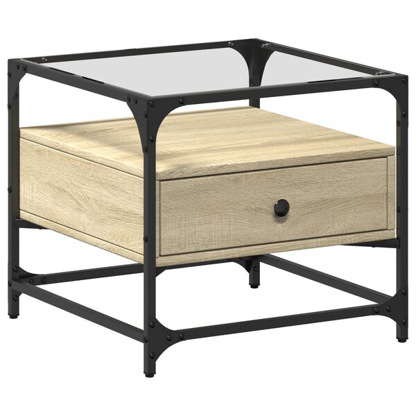 vidaXL Salongbord med sonoma eik glassplate 50x50x45 cm stål