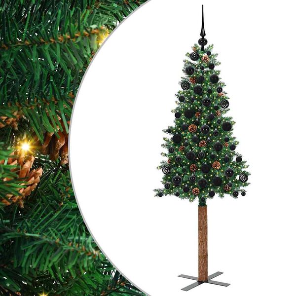vidaXL Slim juletre med 300 LED gr&oslash;nn 180 cm PVC og Massivt Furu tre