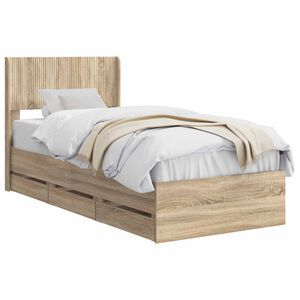 vidaXL Sengramme med oppbevaring og hodegavl Sonoma eik 90 x 200 cm