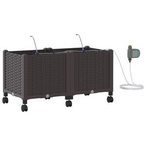 vidaXL Hageplantekasse med vanning og hjul 2 stk. Brun PP