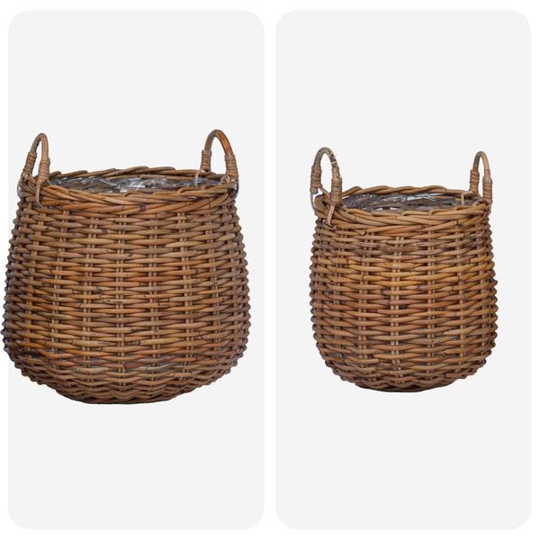 vidaXL Planterkurv med lagring 2 pcs Brun Lacak Rattan