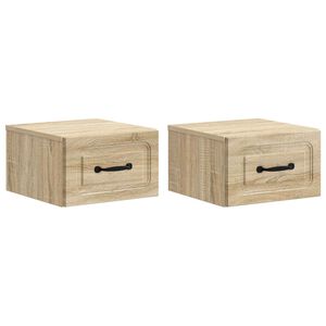 vidaXL Vegghengt Nattbord med skuff 2 pcs Sonoma eik 34,5 x 33 x 20 cm