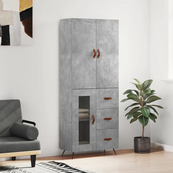 vidaXL Highboard betonggr&aring; 69,5x34x180 cm konstruert tre