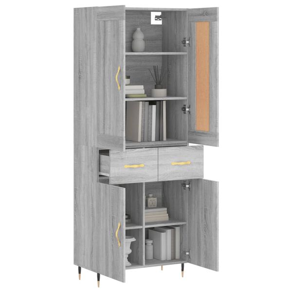 vidaXL Highboard gr&aring; sonoma 69,5x34x180 cm konstruert tre