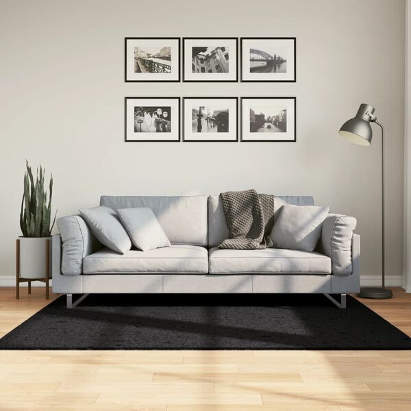 vidaXL Tykt teppe PAMPLONA høy luv moderne svart 120x170 cm