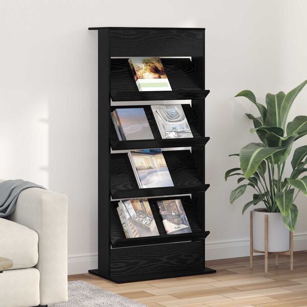 vidaXL Magasinreol med hylle Svart Eik 70 x 41 x 156 cm Konstruert tre