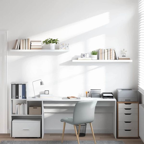 vidaXL Flytende vegghyller 2 stk h&oslash;yglans hvit 120x23,5x3,8 cm MDF