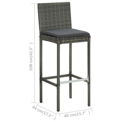 vidaXL Utendørs barstoler med puter 2 stk grå polyrotting