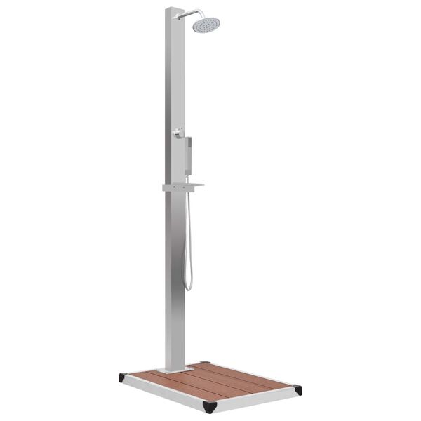 vidaXL Utendørs dusj med brett WPC rustfritt stål