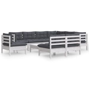 vidaXL Hagesofagruppe med puter 10 deler hvit heltre furu