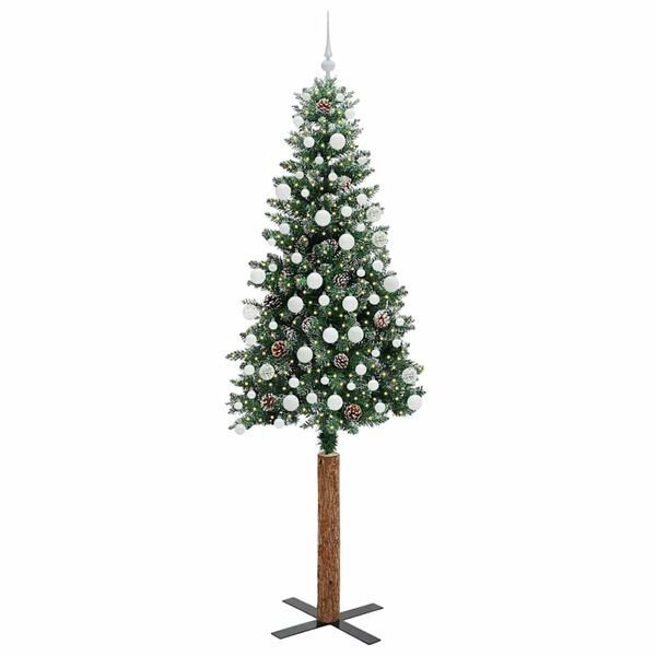 vidaXL Slim juletre Grønn og hvit 210 cm PVC og Massivt Furu tre