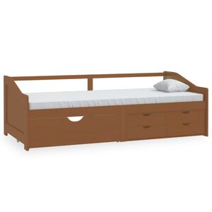 vidaXL Sengeramme 3 seter med skuffer heltre furu 90x200cm honningbrun