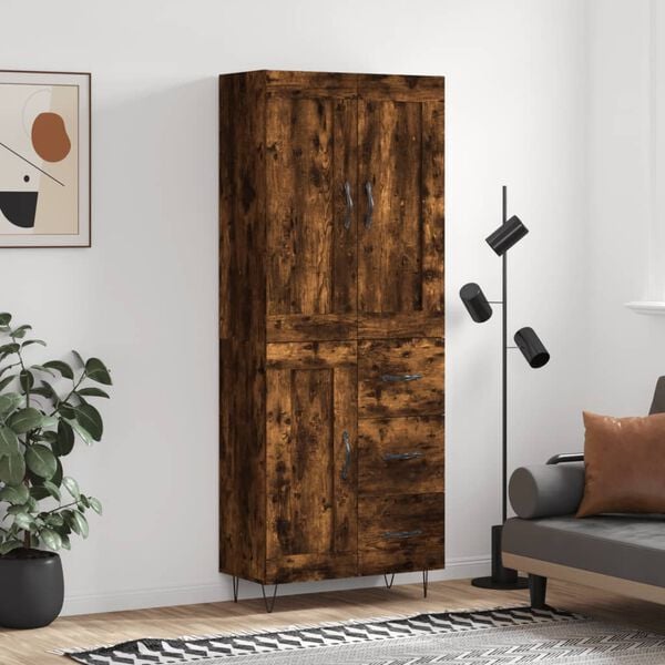 vidaXL Highboard r&oslash;kt eik 69,5x34x180 cm konstruert tre