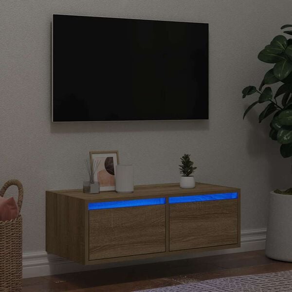 vidaXL TV-benk med LED-lys sonoma eik 75x35,5x25 cm