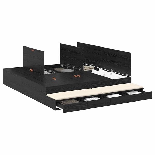 vidaXL Seng med lagring med skuff Svart Eik 180 cm Konstruert tre