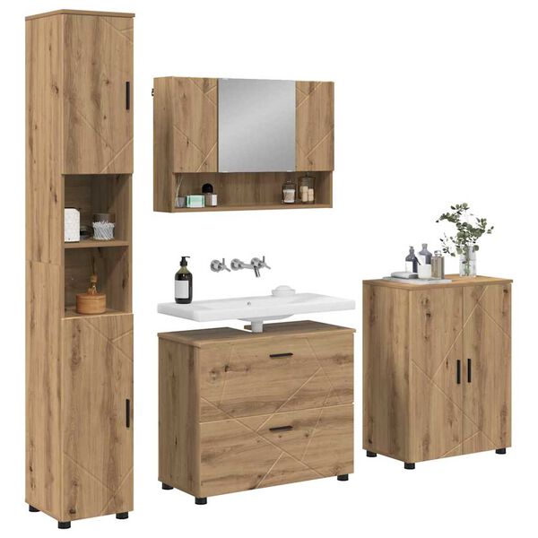 vidaXL Baderomsinnredningssett 4 pcs Artisan Eik Ingeni&oslash;rtre og metall