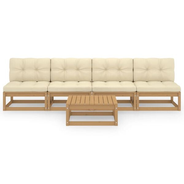 vidaXL Hagesofagruppe med puter 5 deler heltre furu