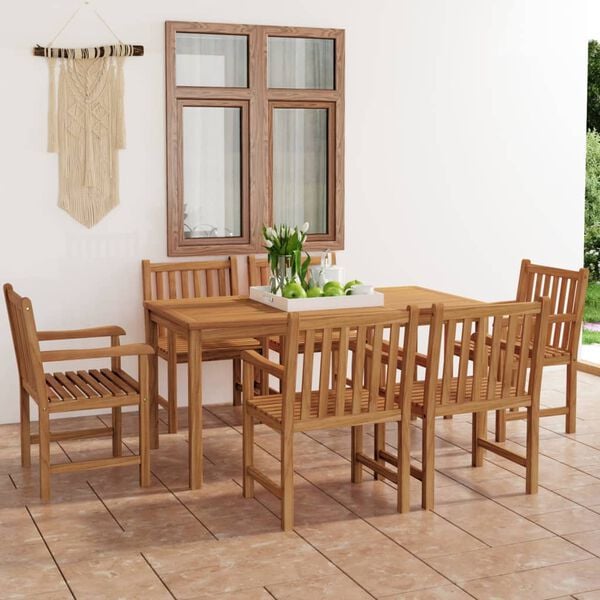 vidaXL 7-delers hagespisesett 160x80 cm heltre teak