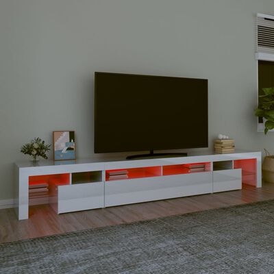 vidaXL TV-benk med LED-lys høyglans hvit 260x36,5x40 cm