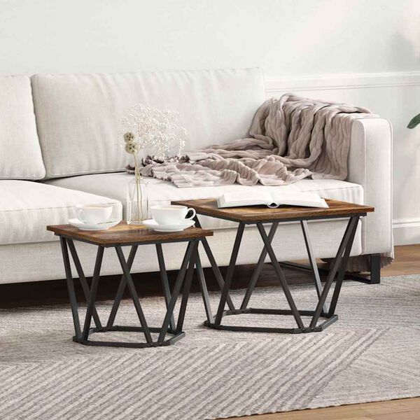 vidaXL Sidebordssett 2 pcs R&oslash;kt eik Konstruksjonsvirke og st&aring;l