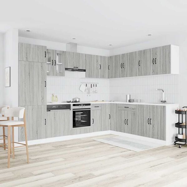 vidaXL Kj&oslash;kkenskapssett 14 deler Lucca gr&aring; sonoma konstruert tre