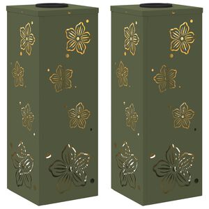 vidaXL Solenergi LED stibelys 2 pcs Olivengr&oslash;nn Kaldvalset st&aring;l