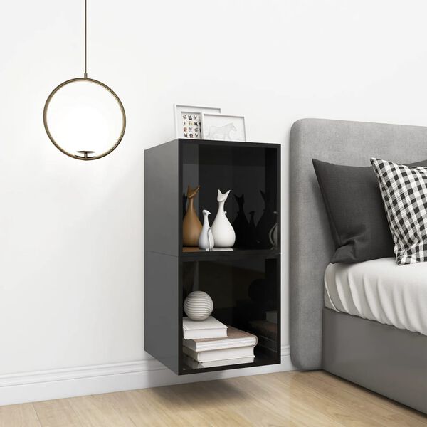 vidaXL Veggskap i 2 stk 37x37x37 cm konstruert tre h&oslash;yglans svart