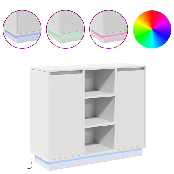 vidaXL LED sideboard Hvit 90 x 32 x 75 cm Konstruert tre