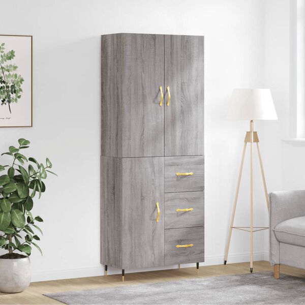 vidaXL Highboard gr&aring; sonoma 69,5x34x180 cm konstruert tre