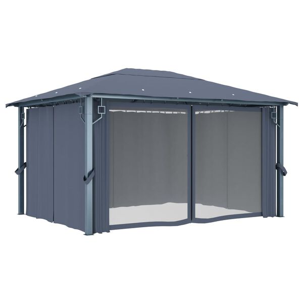 vidaXL Paviljong med gardin 400 x 300 cm antrasitt aluminium