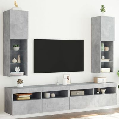vidaXL TV-benker med LED-lys 2 stk betonggrå 30,5x30x102 cm