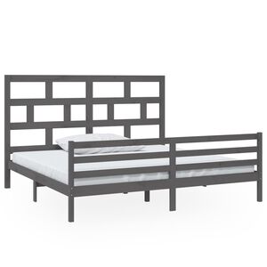vidaXL Sengeramme gr&aring; heltre furu 200x200 cm