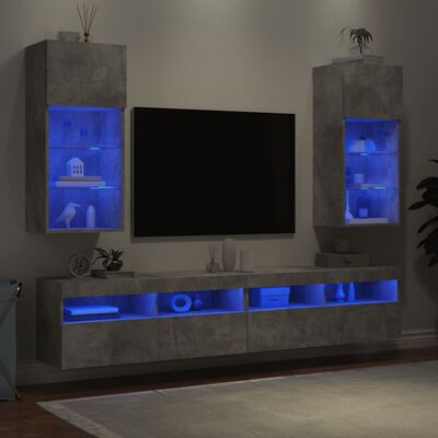vidaXL TV-benker med LED-lys 2 stk betonggrå 40,5x30x90 cm