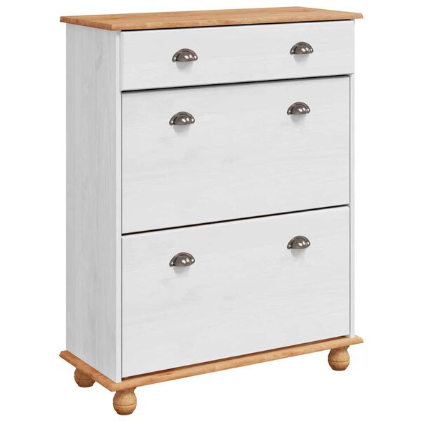 vidaXL Sko Skap med skuff ASKIM Hvit 85 x 35 x 108 cm Massivt furutre