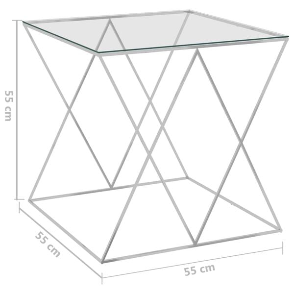 vidaXL Salongbord sølv 55x55x55 cm rustfritt stål og glass