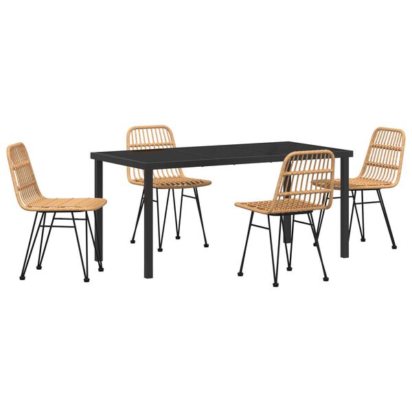 vidaXL Hage Spisegruppe 5 pcs Brun Pulverlakkert st&aring;l