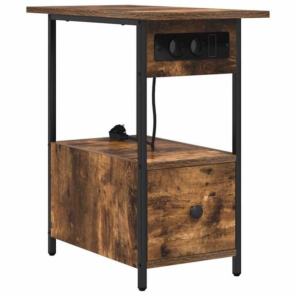 vidaXL Nattbordskap med skuff R&oslash;kt eik 60 x 30 x 61 cm Konstruert tre