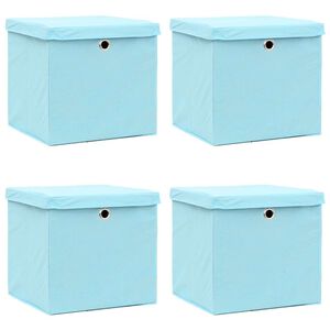 vidaXL Oppbevaringsbokser med lokk 4 stk babybl&aring; 32x32x32 cm stoff