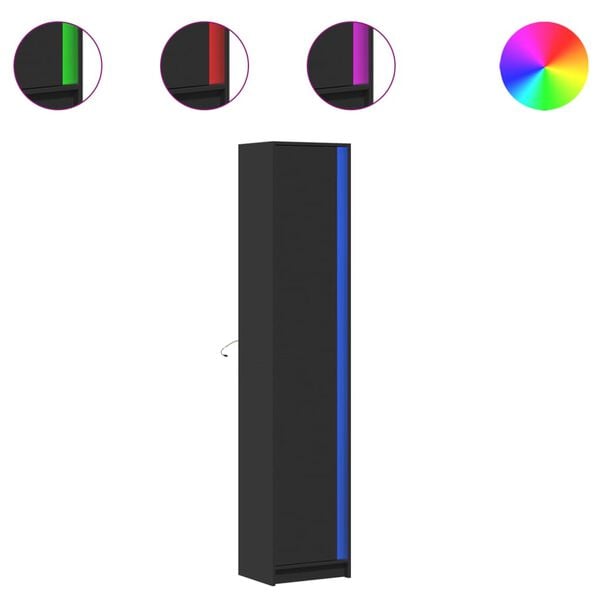 vidaXL Garderobe med LED svart 41,5x32,5x200 cm konstruert tre